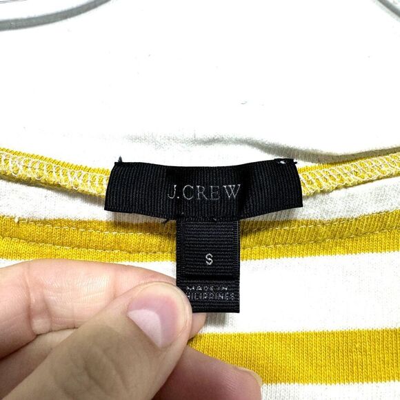 J. Crew Top White & Yellow Stripe 3/4 Sleeve Boxy Blouse Loose Fit size Small - Picture 3 of 5